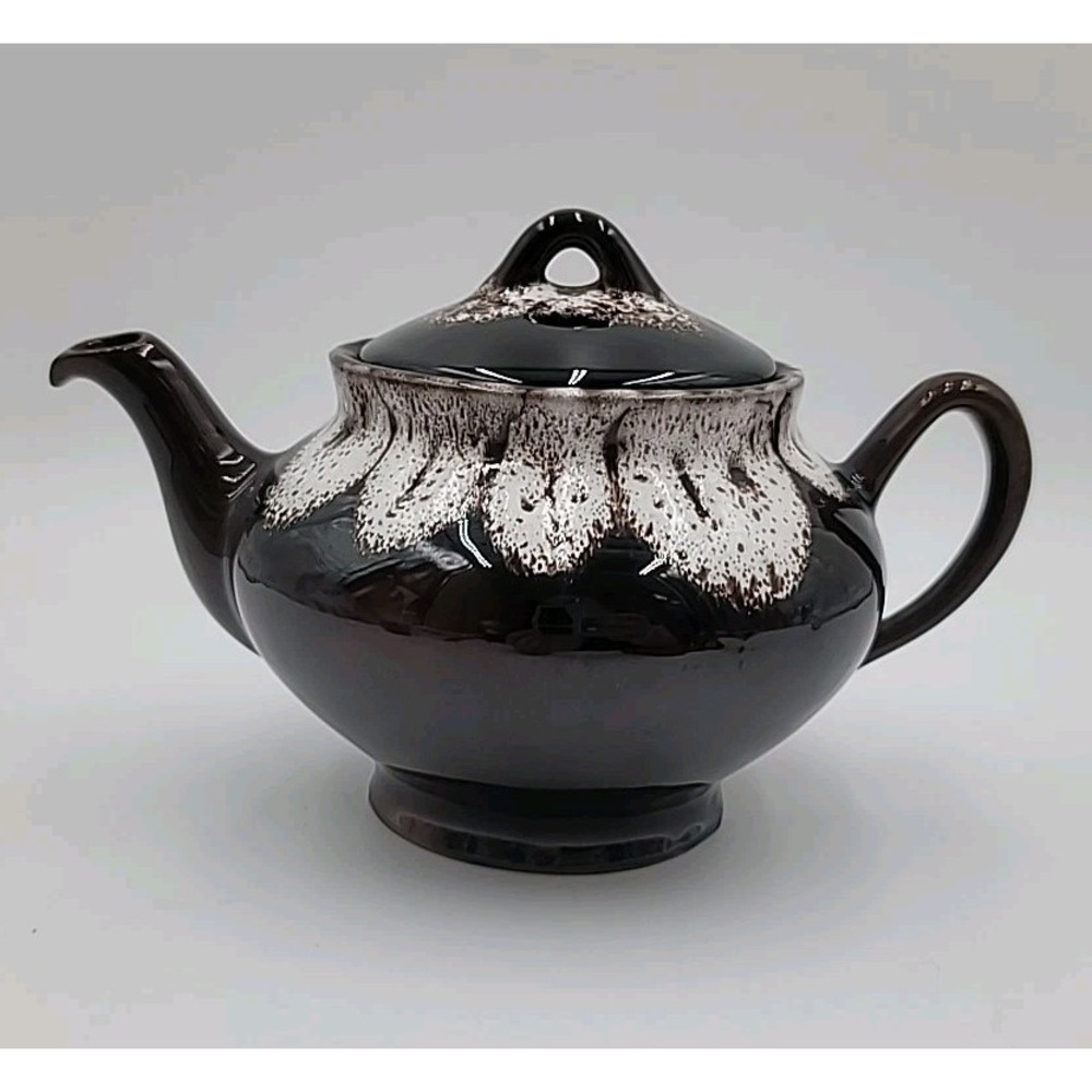 VTG  MCM Royal Canadian Art Pottery Tea Pot Teapot Brown Drip Glaze CHIPS